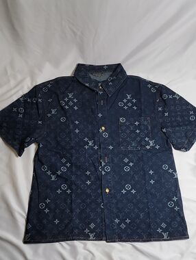 Louis Vuitton Navy Monogram Denim Short-Sleeve Button Shirt